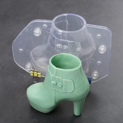 Vista 5 de Botas de tacón alto 3D para mujer, molde de chocolate, zapatos de aguja de cuero, molde de policarbonato de plástico para fondant, dulces