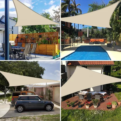 Vista 2 de E&K Sunrise - Toldo impermeable triangular de 12 x 12 x 12 pies, para exteriores, con bloqueo UV, para pérgola, patio, jardín, terraza, 1 pieza Beige
