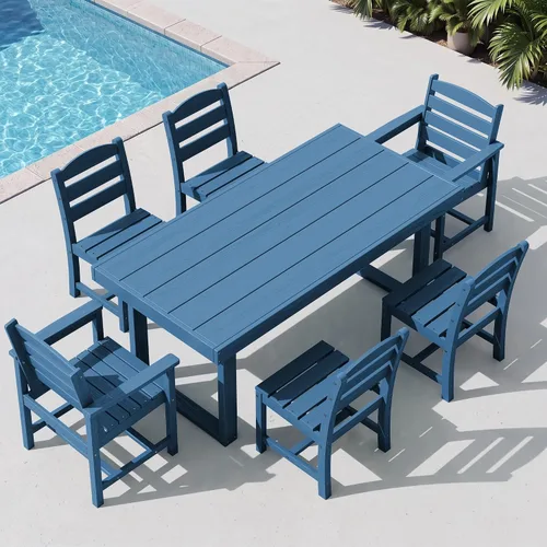 Vista 23 de SERWALL HDPE - Juego de comedor al aire libre para 4, 67 pulgadas, para todo tipo de clima, mesa de comedor y sillas sin brazos para terraza Negro