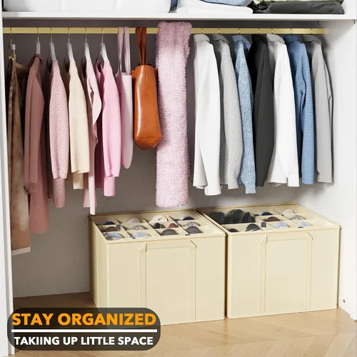 Vista 6 de SpaceAid - Organizador de zapatos para armario, paquete de 2 contenedores plegables de almacenamiento para zapatos, cestas con separadores Beige