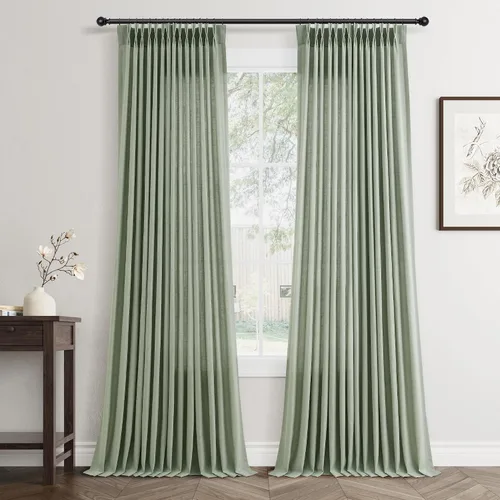 Vista 40 de Jowels Cortinas de lino plisadas naturales de 96 pulgadas de largo para sala de estar