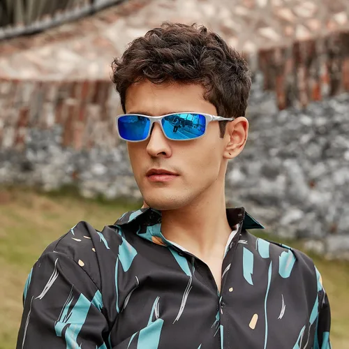 Vista 6 de BIRCEN Gafas de sol polarizadas para hombre protección UV, tonos azules y negros para hombre, conducción deportiva con marco de metal Al-Mg
