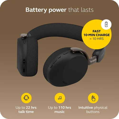 Vista 6 de Jabra Evolve3 75 Auriculares inalámbricos Bluetooth con micrófono para el trabajo, USB-A, tecnología de llamada de voz AI, cancelación activa