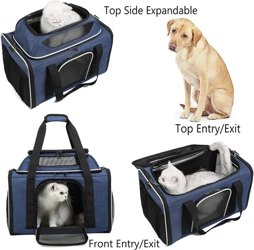 Vista 2 de HSC - Transportadores de mascotas para gatos de lados blandos para cachorros para viajes al aire libre, ventanas de malla transpirable, bolsillo