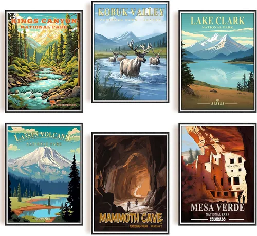 Vista 13 de SHOXREM Arte abstracto para pared del parque nacional: juego de 6 carteles de viaje para celebrar la decoración de pared de montaña, 8 pulgadas