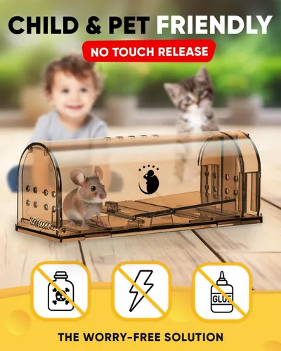 Vista 5 de Trampa humana para ratones para interiores y exteriores, paquete de 2 unidades, atrapa ratones y ratones, trampa pequeña para el hogar, trampa