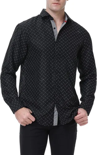 Vista 5 de Alex Vando Camisas de vestir estampadas para hombre, manga larga, ajuste regular, camisa con botones