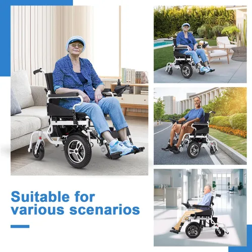 Vista 3 de Silla de ruedas eléctrica ligera, sillas de ruedas eléctricas plegables para adultos, silla de ruedas motorizada de 500 W con motores duales
