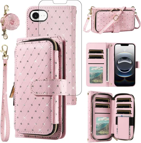 Vista 138 de Funda para teléfono iPhone 6 6S con cremallera y protector de pantalla con protector de pantalla, correa de cordón cruzado, ranura para iPhone 6 Six