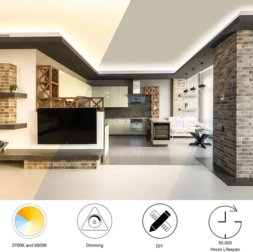 Vista 3 de COB - Tira de luces LED, luz LED blanca ajustable CCT de 9.84 pies, 2700K-6500K, CRI90+, 24 V, regulable, con control de aplicación Bluetooth