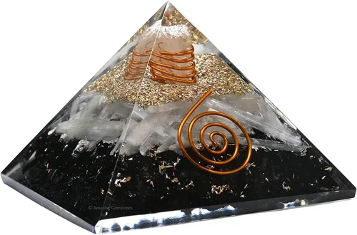Vista 11 de Pirámide de orgón con cristal de angelita y punta de cuarzo de bobina curativa, piedras curativas naturales, generador de energía de orgonita