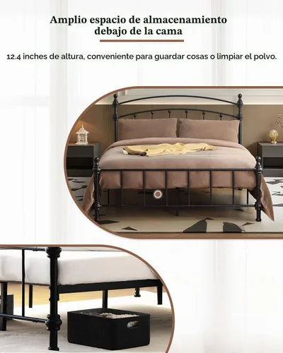 Vista 6 de Marco de cama de plataforma Queen con cabecero y estribo, marco de cama