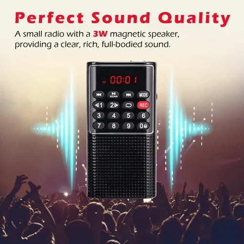 Vista 3 de Mini radio FM Walkman de bolsillo, radio portátil con grabador, llave de bloqueo, reproductor de tarjetas SD, funciona con batería recargable, por