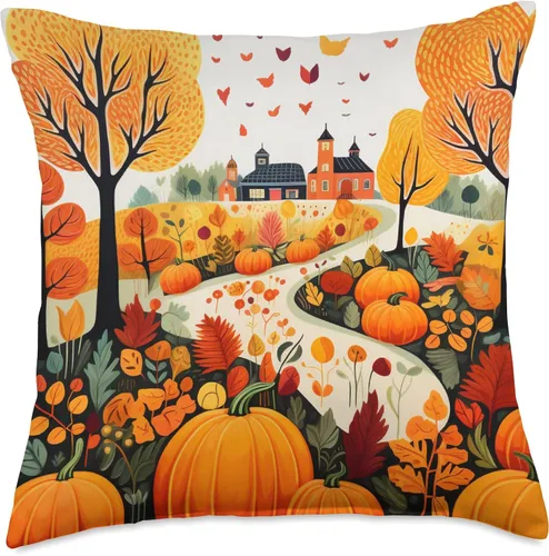Vista 5 de Fall Leaves autumn orange pumpkin pattern Almohada de otoño con diseño de calabaza otoñal con hojas de color, 16 x 16 pulgadas, multicolor