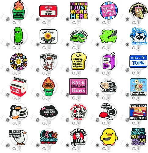 Vista 8 de Paquete de 10 carretes retráctiles para insignias de enfermera, porta-identificación de enfermería lindos para enfermeras, médicos, salud, hospital