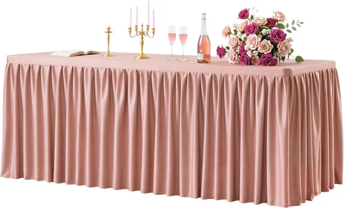 Vista 20 de Manteles de poliéster negro para mesas rectangulares de 4 pies, funda de mesa ajustada sin arrugas de 4 pies con falda para fiestas, bodas