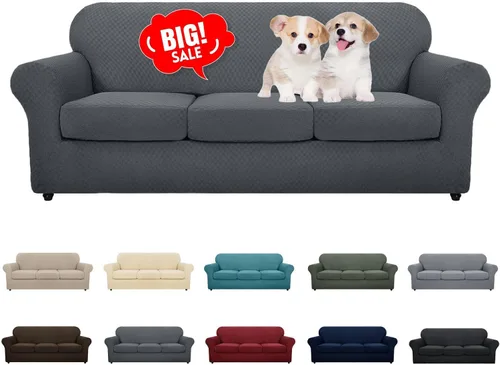 Vista 32 de MAXIJIN funda para sofá de 4 piezas, para sofás de 3 plazas, muy elástica, no se desliza, para perros, para mascotas, protector elástico de muebles