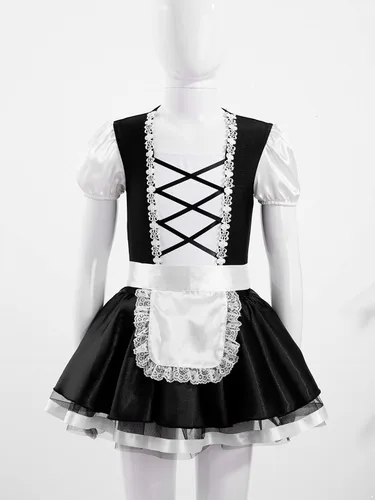 Vista 6 de JEATHA Disfraz de sirvienta francesa de Halloween para niños vestido de uniforme de sirvienta trajes de cosplay elegantes