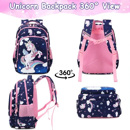 Vista 16 de Juego de mochila para niñas y adolescentes, mochila escolar para niños con bolsa para el almuerzo, estuche para lápices, mochilas escolares