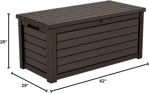 Vista 8 de Caja de almacenamiento de cubierta de resina resistente a la intemperie de 165 galones para muebles de jardín, de patio, color marrón.