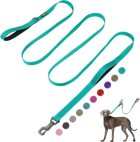Vista 31 de Fida Correa resistente de 4 pies para perro con 2 cómodas asas acolchadas, asa de tráfico y gancho avanzado de fácil presión, correa reflectante