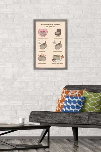 Vista 2 de Trends International Pusheen - Póster de pared Thankful, 14.725 x 22.375 pulgadas, versión enmarcada de madera de granero