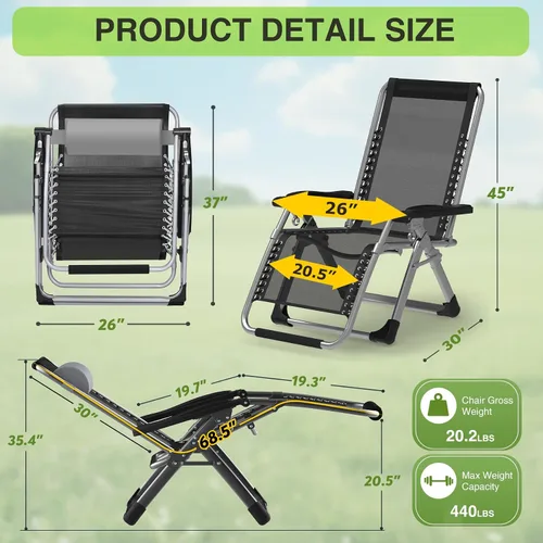 Vista 2 de Suteck Silla de Gravedad Cero, Silla de Camping Reclinable con Cojín Removible, Bloqueo Mejorado y Portavasos, Sillas Reclinables de Patio Plegables