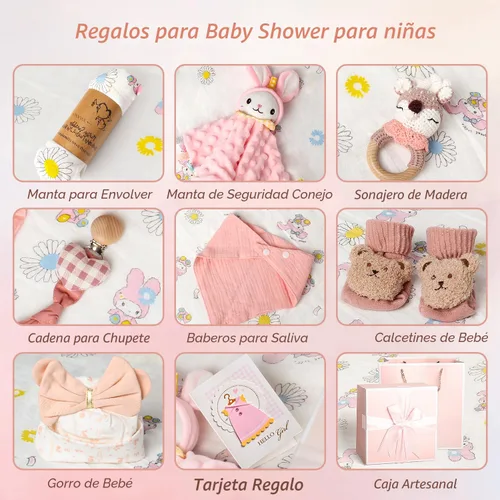 Vista 2 de Strawberry Fairy Juego de Regalo de 10 Piezas para Bebés Niñas, Artículos Esenciales para Recién Nacidos Regalos para Bebé Niña, Cesta de Regalo