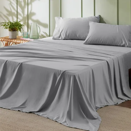 Vista 6 de Bedsure Juego de sábanas refrescantes de tamaño King de tamaño California King, color gris