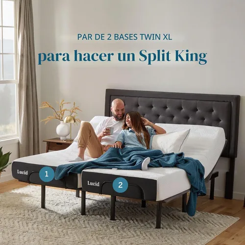 Vista 3 de LUCID Base de cama ajustable L300, Bluetooth, aplicación para teléfono, inclinación de cabeza y pies, masaje dual interactivo, control remoto