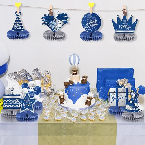 Vista 6 de Clabby 9 piezas de decoración de nido de abeja para fiesta de cumpleaños, centros de mesa de cumpleaños con temática de panal de abeja, recuerdos