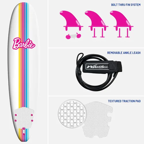 Vista 9 de Barbie™ Signature - Tabla de surf de 8 pies de Wavestorm Cubierta superior gráfica con parte inferior lisa de alta densidad para niños y adultos