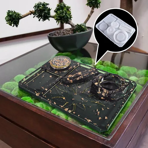 Vista 2 de Molde de bandeja rodante de 5 piezas para molinillo de resina para moler y almacenamiento, kit de moldes de silicona grandes para bricolaje