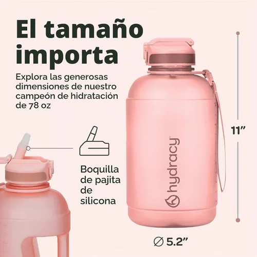 Vista 5 de Hydracy Botella de agua motivacional con marcador de tiempo y tapa con Oro Rosa