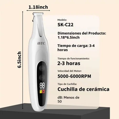 Vista 9 de iBTC Recortadora de precisión para mascotas, recortadora de patas de perro con luz LED, bajo ruido, IPX impermeable, motor de doble velocidad, apto