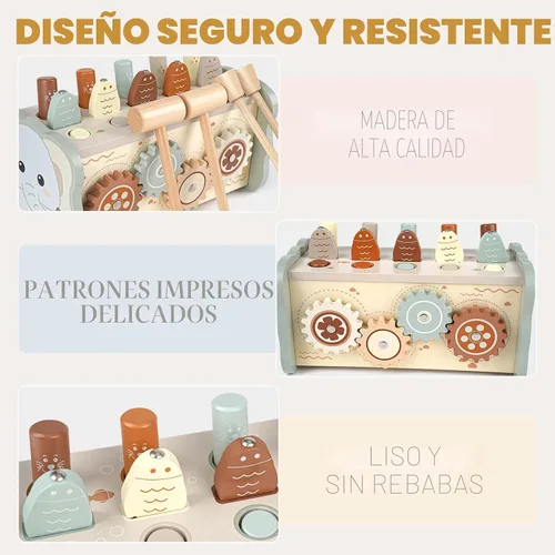 Vista 6 de Joyreal Juguetes Montessori de madera para niños de 1 año – Juguete martillador con xilófono y juego de pesca – Actividades educativas para niños