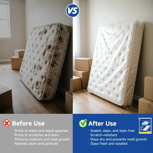 Vista 5 de Bolsa de plástico para mudanza de colchón de tamaño matrimonial, 2 mil, impermeable, a prueba de polvo y resistente a desgarros para almacenamiento