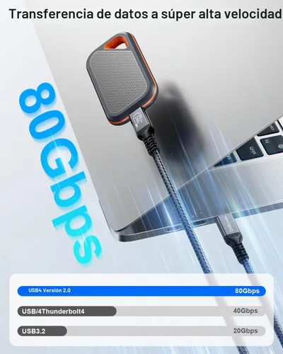 Vista 2 de Cable USB 4 para Thunderbolt 5, sincronización de datos de 80 Gbps