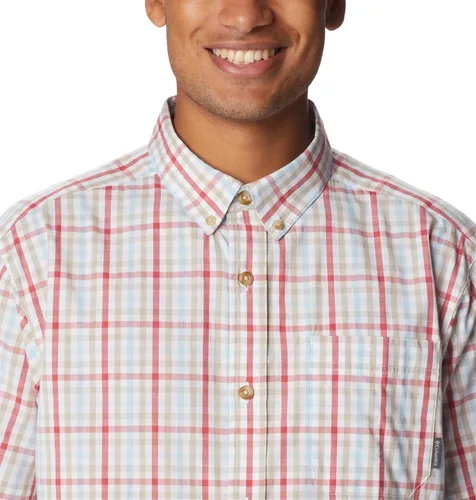 Vista 4 de Columbia Rapid Rivers II - Camisa de manga corta para hombre, Sunset Red Multi Gingham, talla L, Atardecer Rojo Multi Gingham