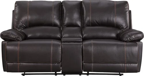 Vista 3 de Blackjack Furniture Brantley Collection - Sofá biplaza reclinable tapizado de cuero con consola, asientos acolchados de felpa con bobina Marrón