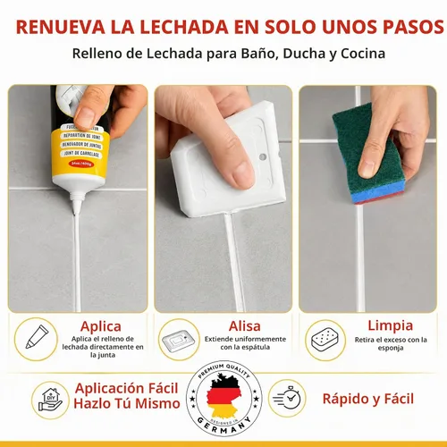 Vista 3 de Kit de reparación de lechada de azulejos – Relleno de lechada blanca de 14 oz para juntas de azulejos de paredes y pisos con espátula y esponja