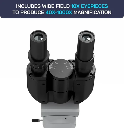 Vista 6 de Omano Microscopio para estudiantes - 40x - 1000x - Microscopio binocular compuesto con etapa mecánica de doble capa, condensador profesional Abbe