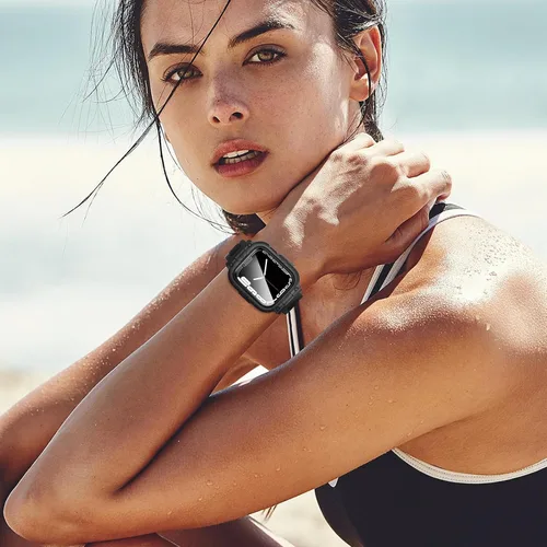 Vista 7 de Goton Estuche impermeable 3 en 1 con correa para Apple Watch con protector de pantalla de vidrio templado incorporado de 40 mm, cubierta frontal