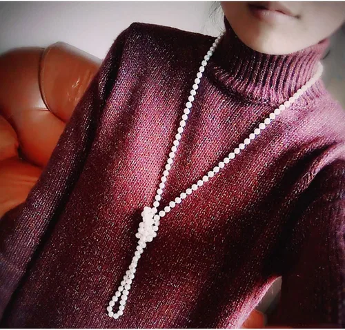 Vista 5 de JKJF Collar de perlas de los años 20, collar largo de perlas de imitación de moda, collar largo de cuentas de aleta, collar retro para mujeres