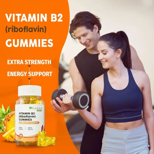 Vista 6 de ZA'ZA K ORGANICS Gomitas de vitamina B2 – Riboflavina 400 mg para niños y adultos, suplementos de vitamina B2 esenciales veganos, apoyo energético