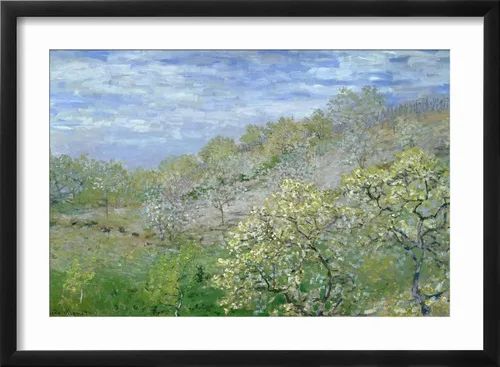 Vista 2 de ART.COM Claude Monet - Póster enmarcado para pared, diseño de árboles en flor, decoración escénica, 18 x 12 pulgadas, marco negro con paspartú blanco