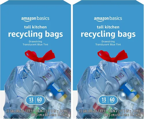 Vista 7 de Bolsas de basura Amazon Basics azules para reciclaje, sin olor, 13 galones, 60 unidades, paquete de 1
