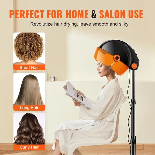 Vista 6 de Happybuy Secador de capó iónico, secador de pelo profesional de 1875 W, temporizador y 3 ajustes de calor, velocidad ajustable, soporte móvil