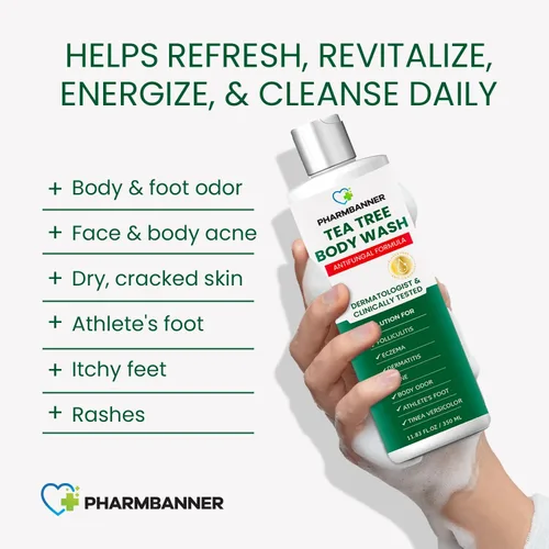 Vista 2 de PHARMBANNER Gel de baño antifúngico de árbol de té - Alivia la foliculitis, el acné, la picazón de deportista, el pie de atleta, la tiña, la tiña
