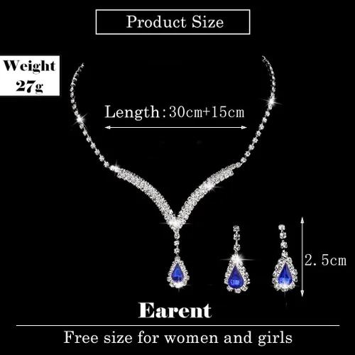 Vista 4 de EARENT Conjunto de joyas azul real collares de boda para mujer